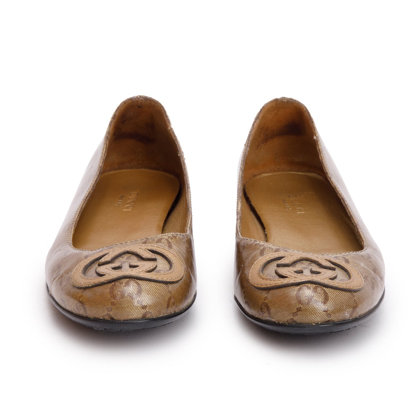 Gucci Brown GG Imprime Interlocking G Logo Ballet Flats, Size 35.5