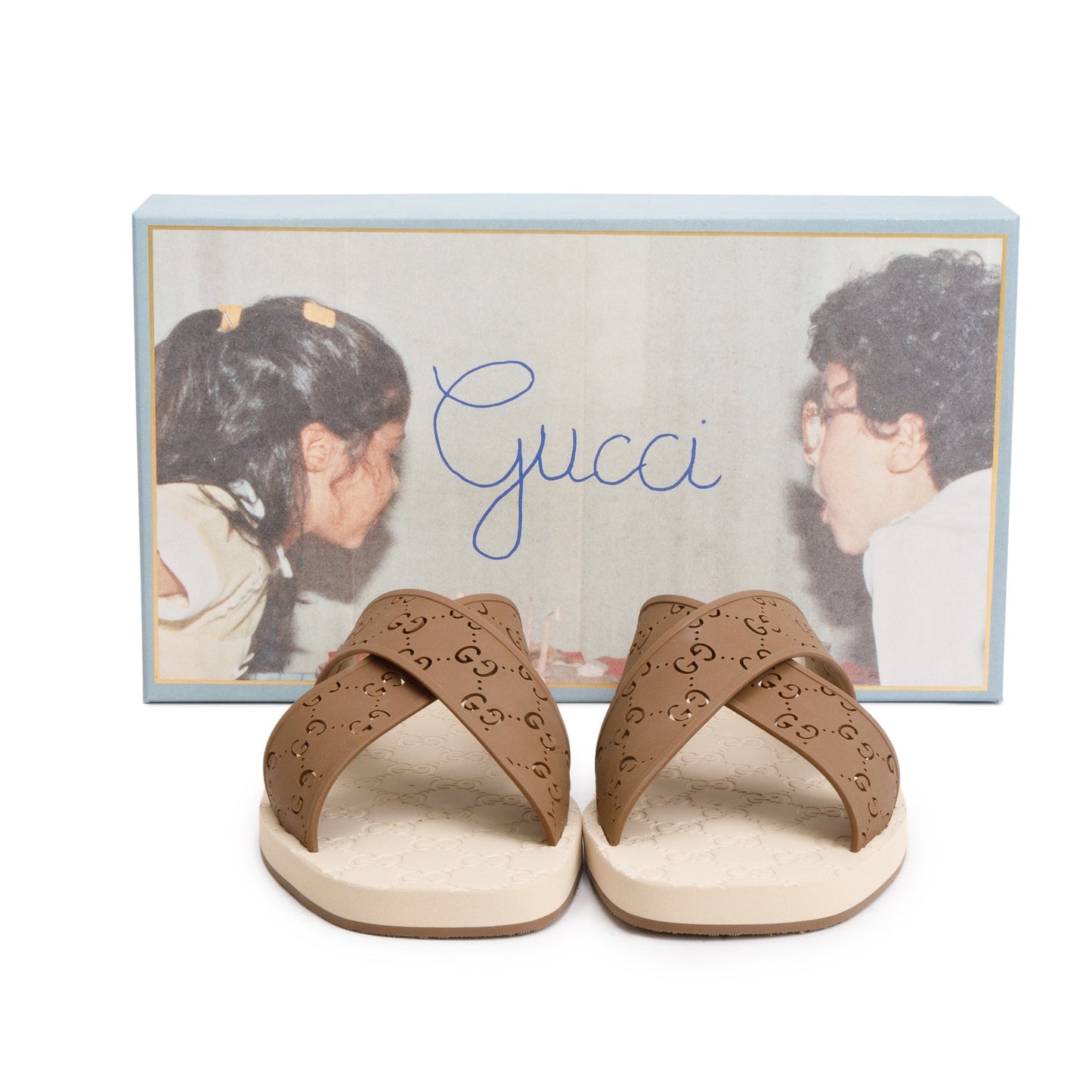Gucci Brown GG Rubber Slide Sandals, Size 11