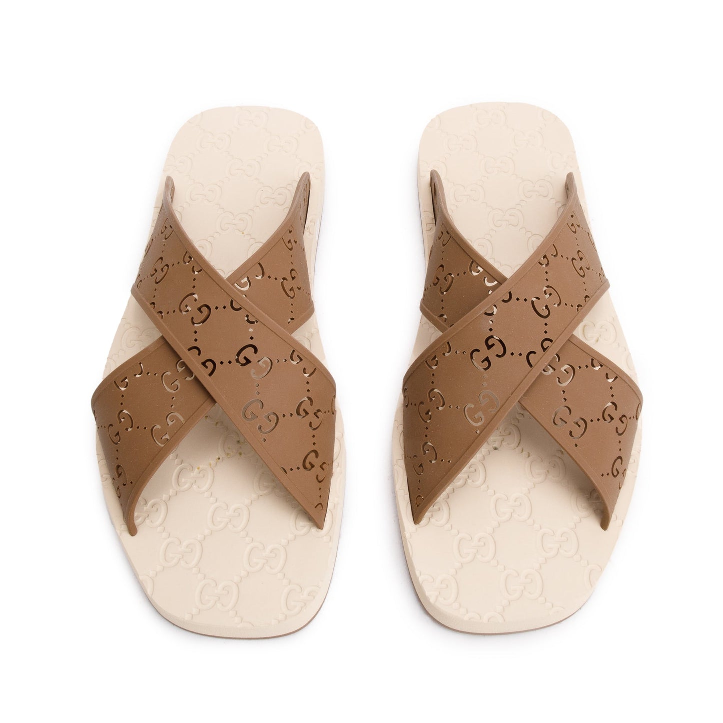 Gucci Brown GG Rubber Slide Sandals, Size 11