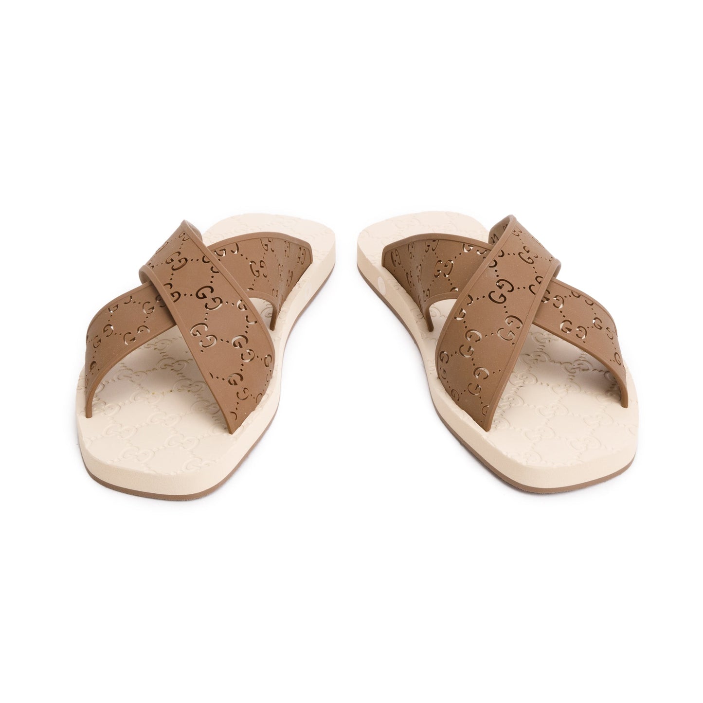 Gucci Brown GG Rubber Slide Sandals, Size 11