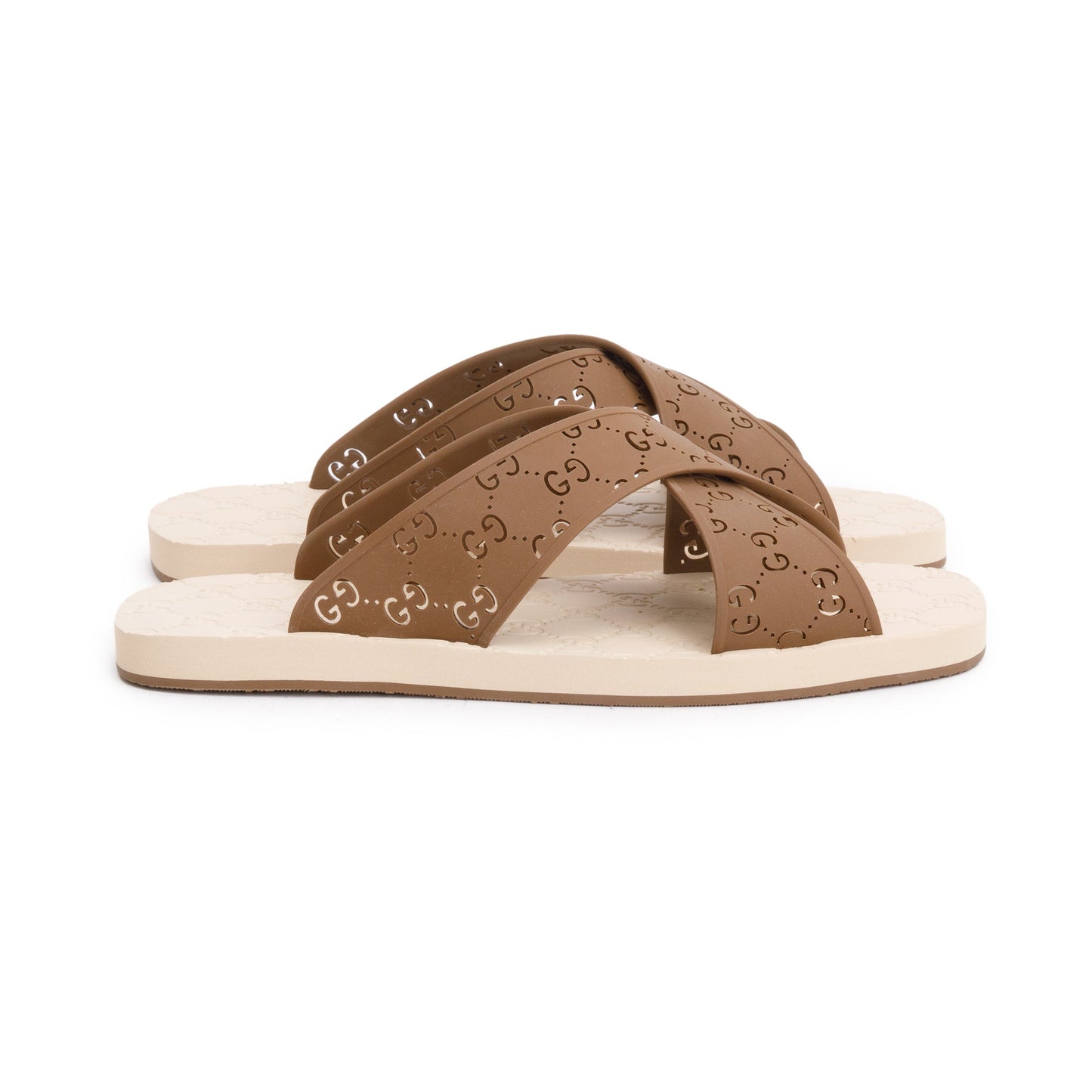 Gucci Brown GG Rubber Slide Sandals, Size 11