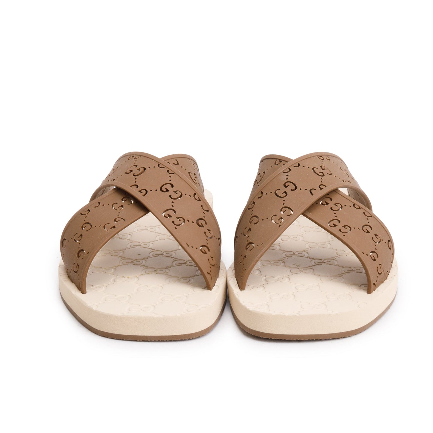 Gucci Brown GG Rubber Slide Sandals, Size 11