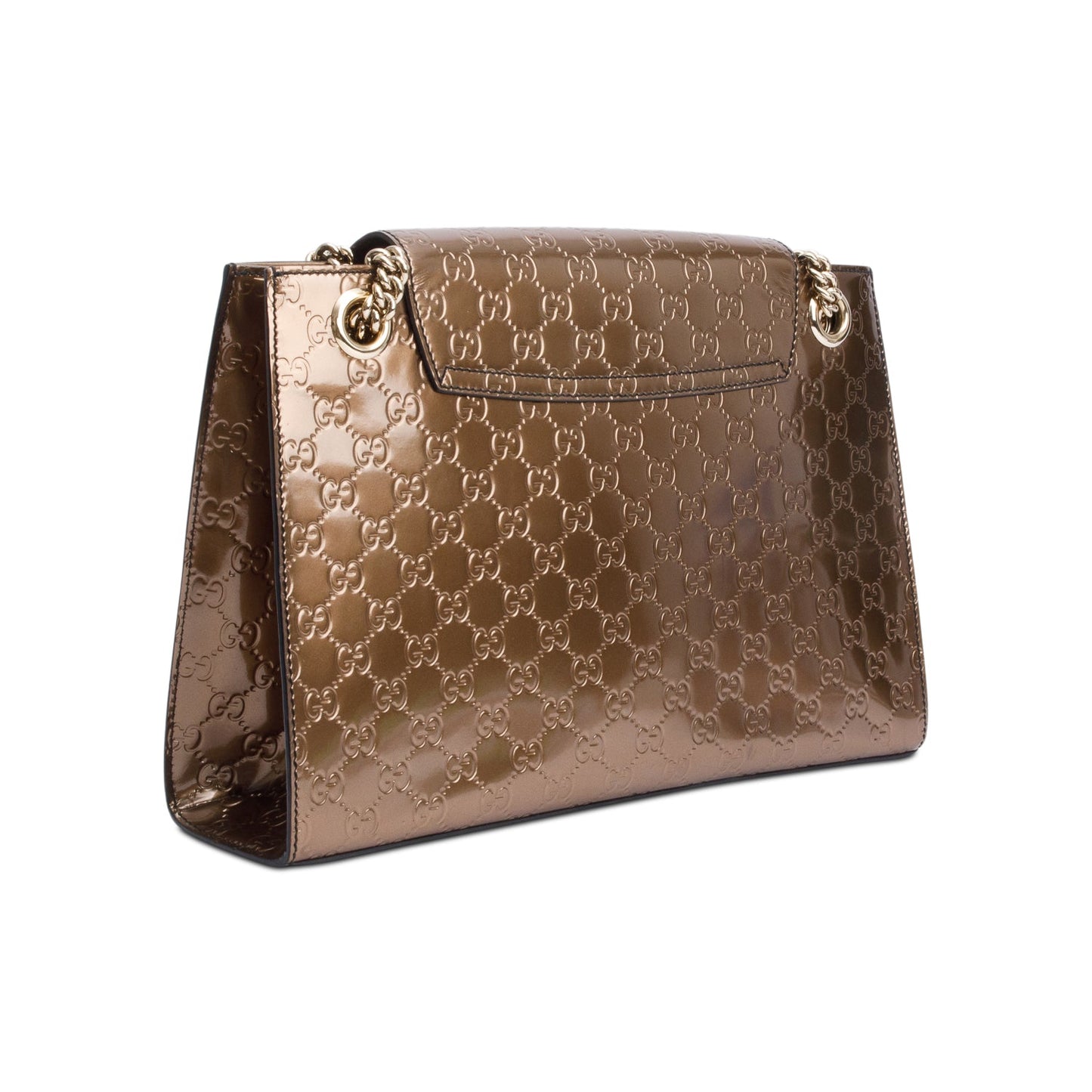 Gucci Brown GG Signature Patent Leather Large Emily Chain Shoulder Bag