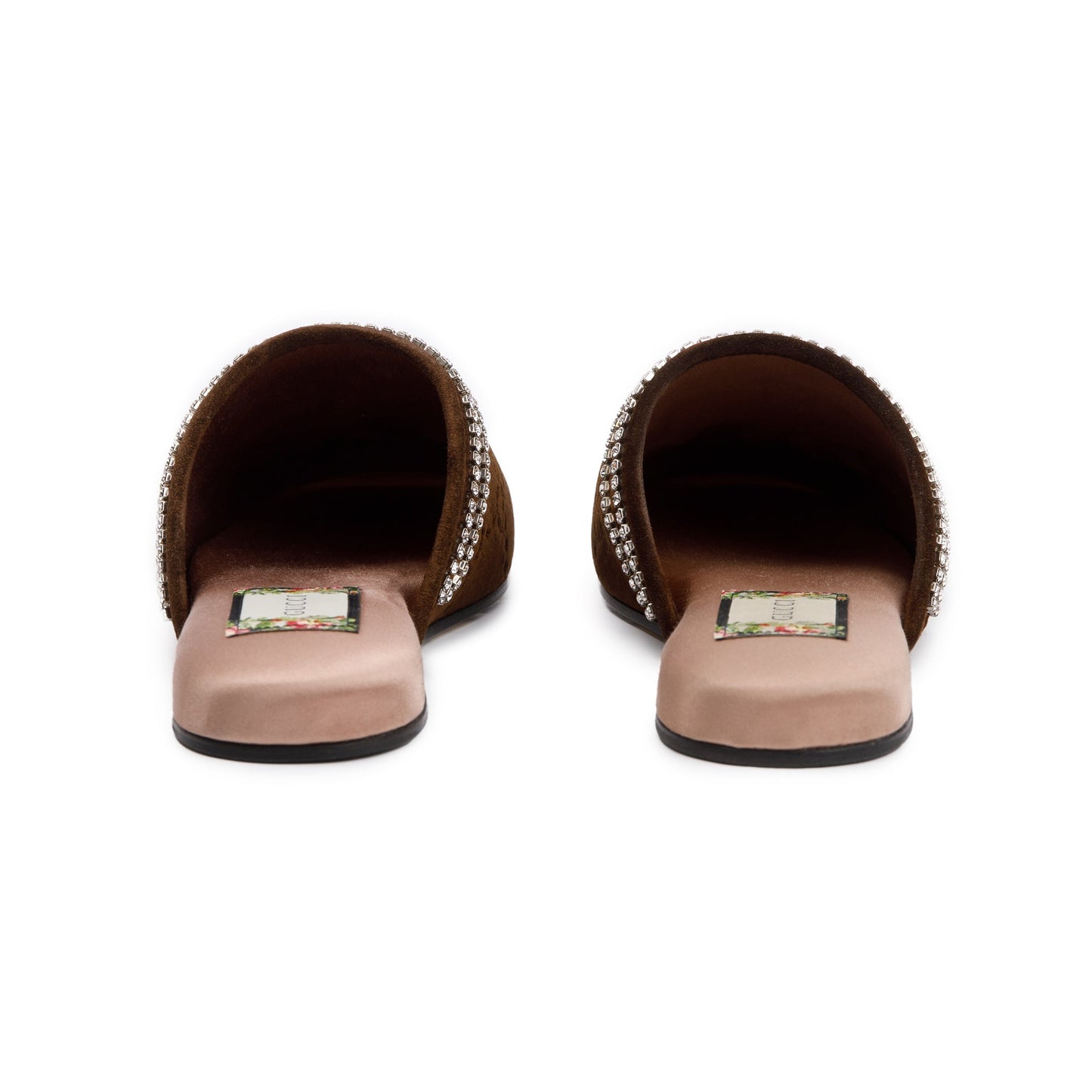Gucci Brown GG Velvet Crystal Mules, Size 36