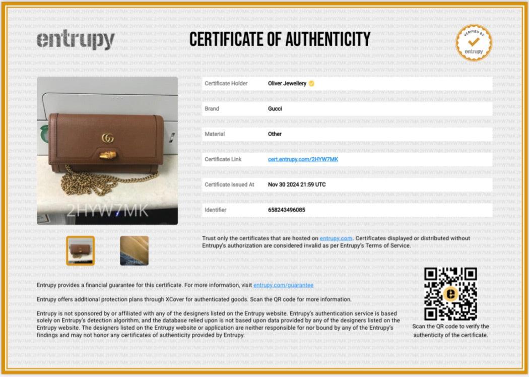 Gucci Brown Leather Bamboo Diana Wallet on Chain