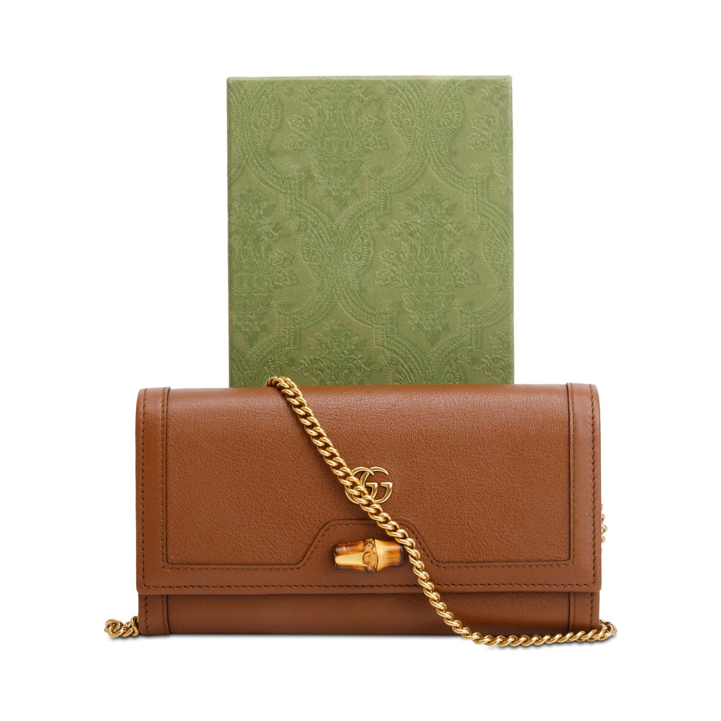 Gucci Brown Leather Bamboo Diana Wallet on Chain