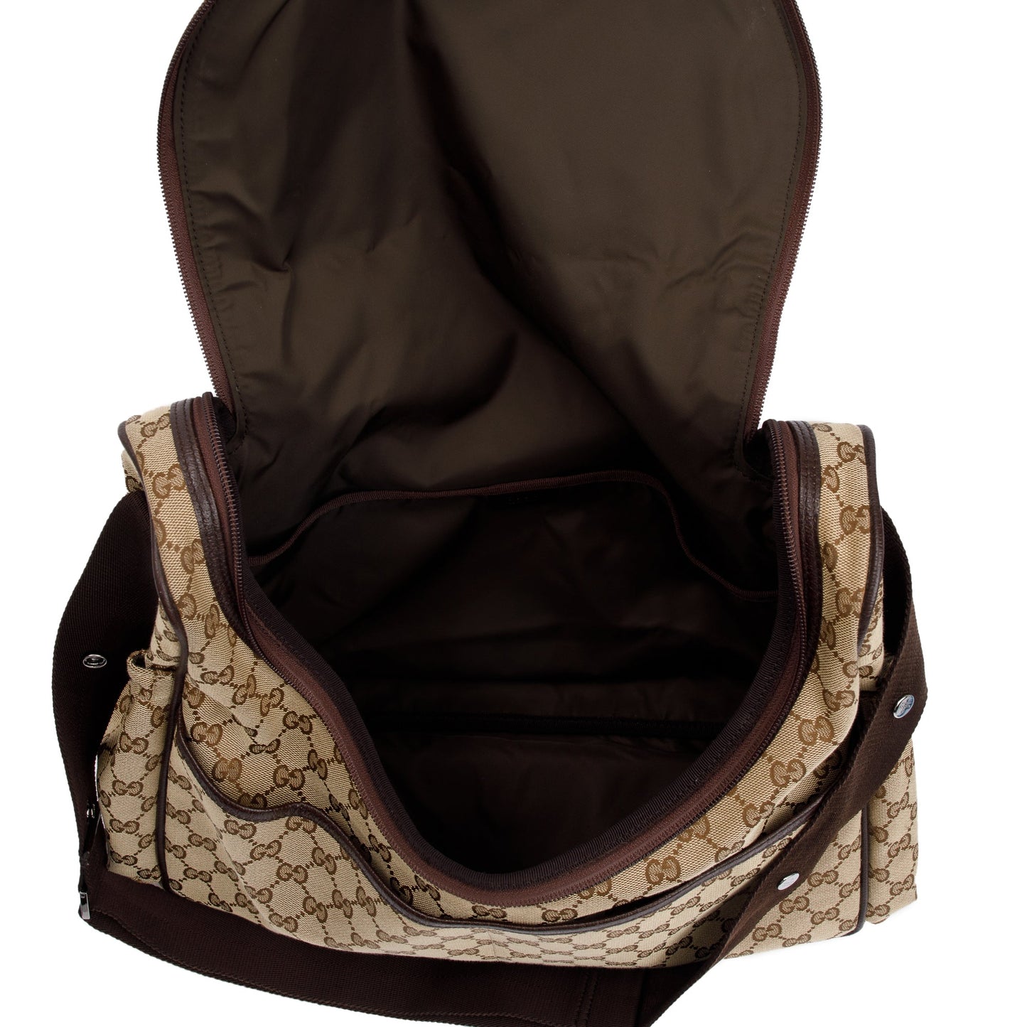 Gucci Brown Leather Trim GG Canvas Diaper Bag