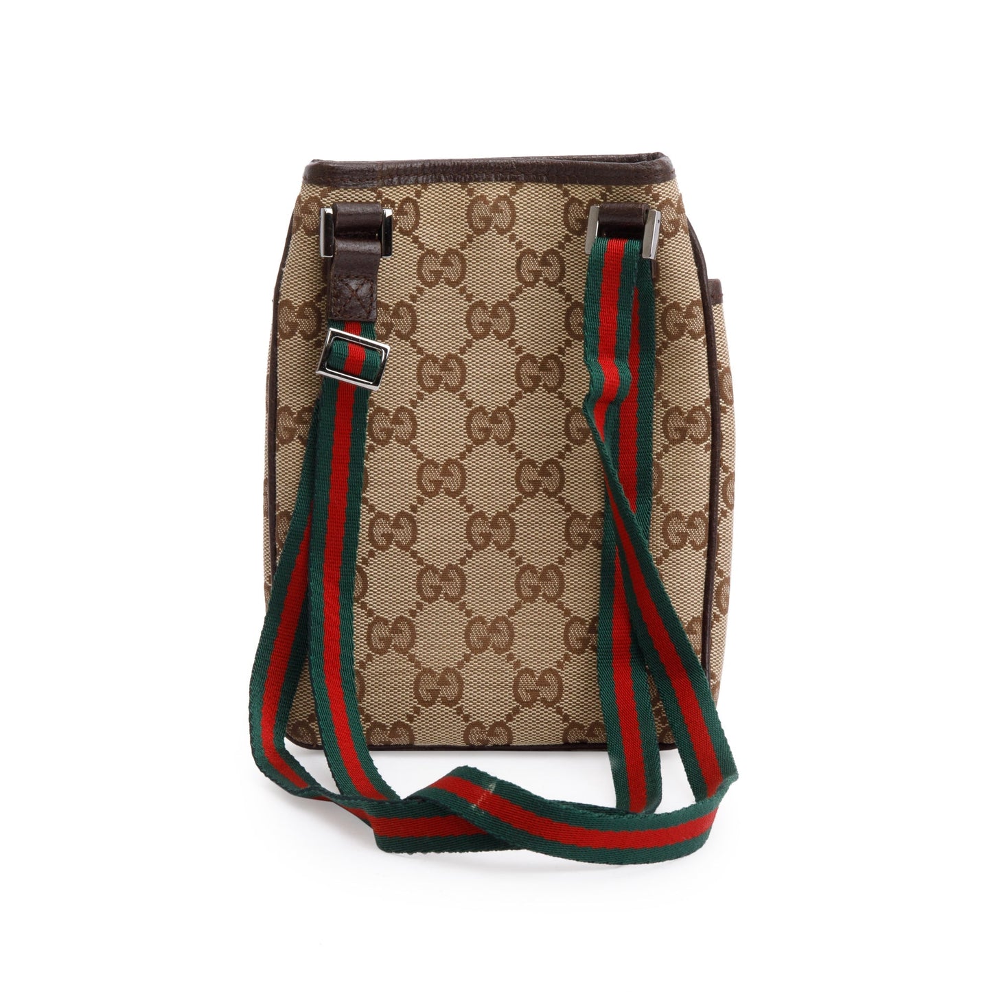 Gucci Brown Leather Trim GG Canvas Web Sherry Line Mini Shoulder Bag