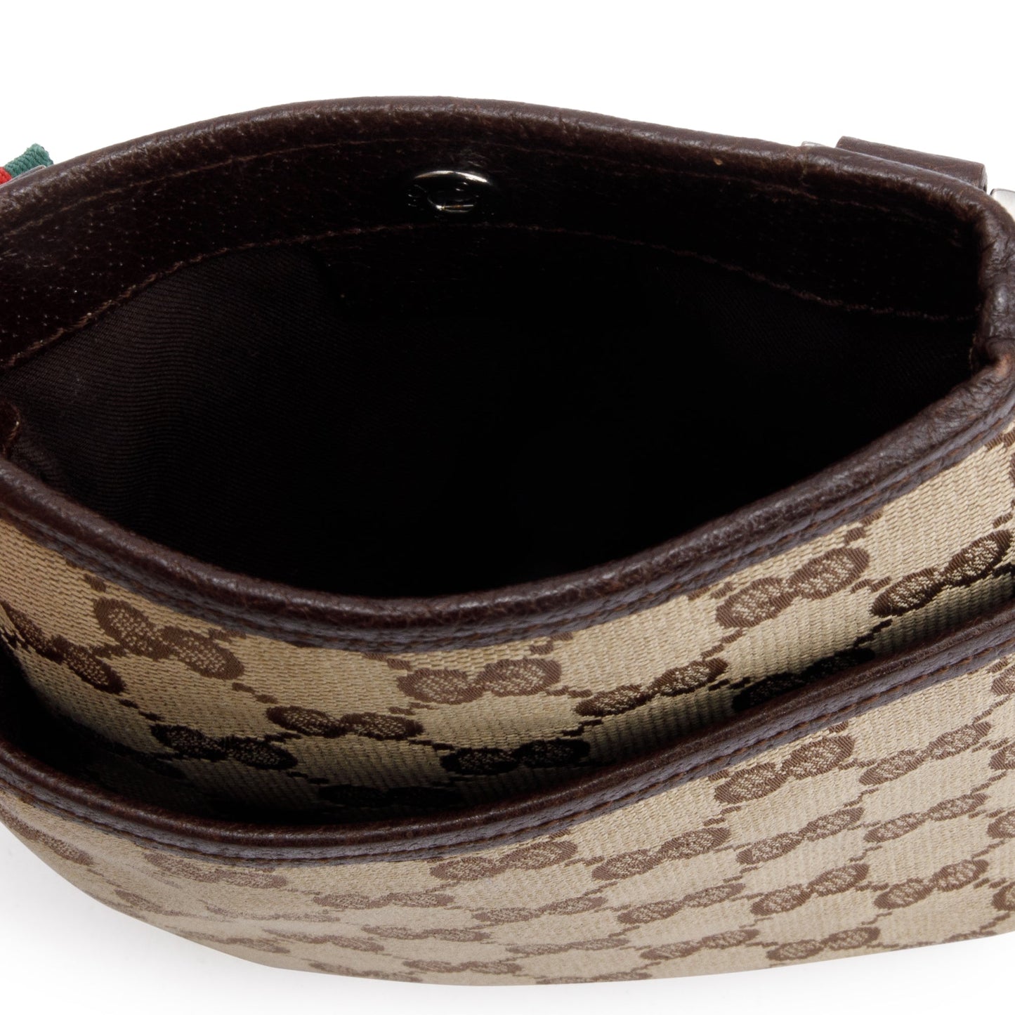 Gucci Brown Leather Trim GG Canvas Web Sherry Line Mini Shoulder Bag