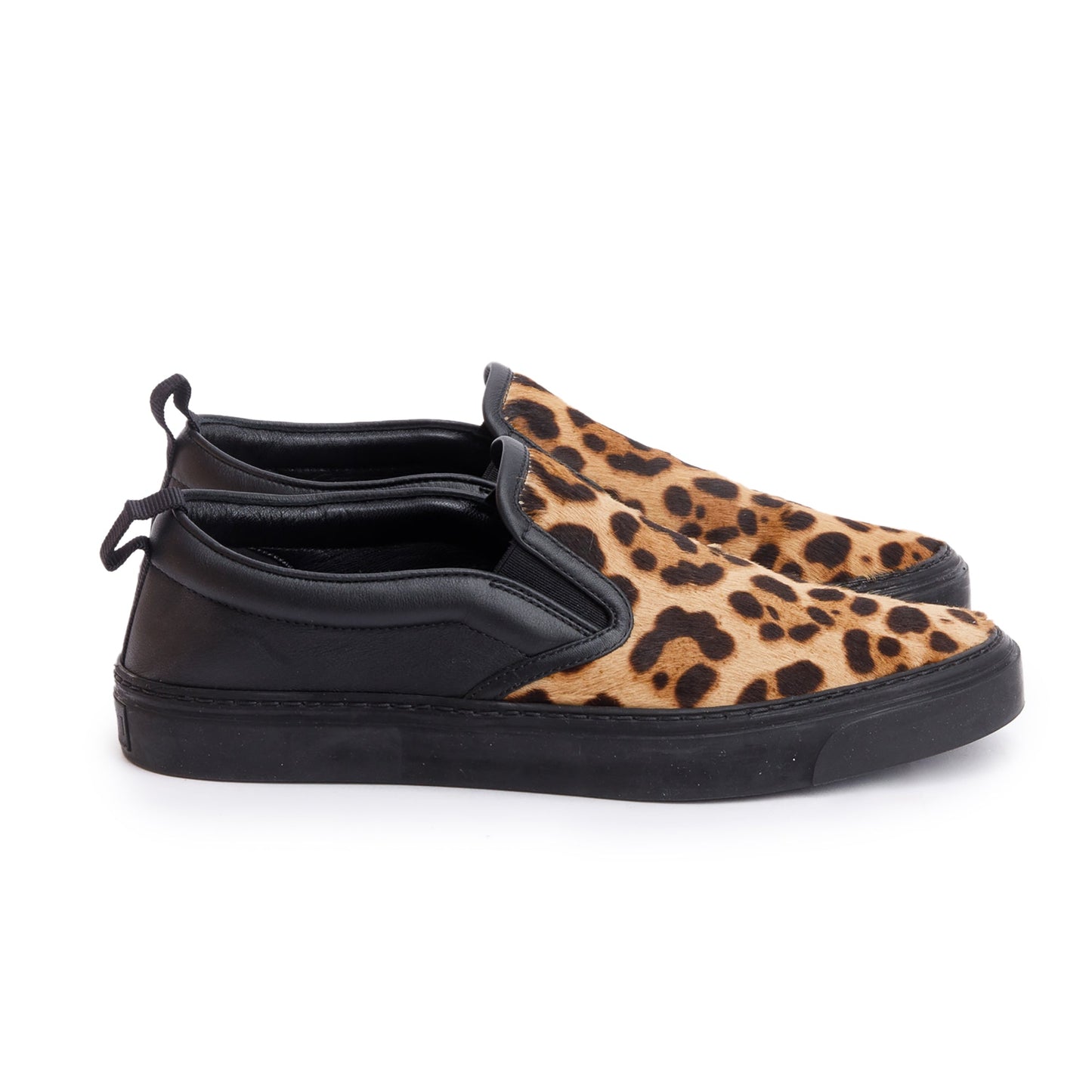 Gucci Brown Pony Hair Leopard Print Slip On Shoes, Size 5.5