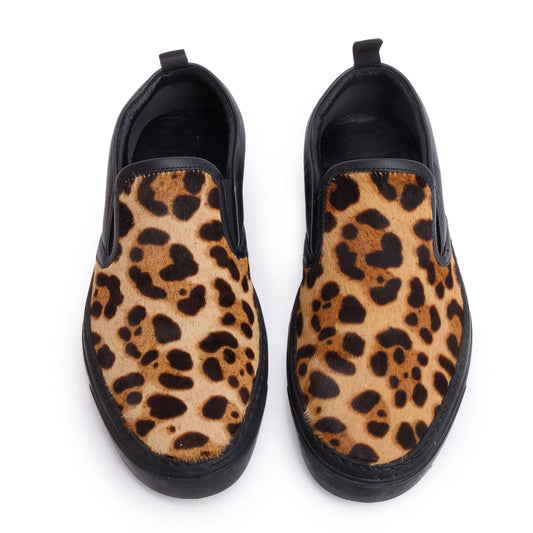 Gucci Brown Pony Hair Leopard Print Slip On Shoes, Size 5.5