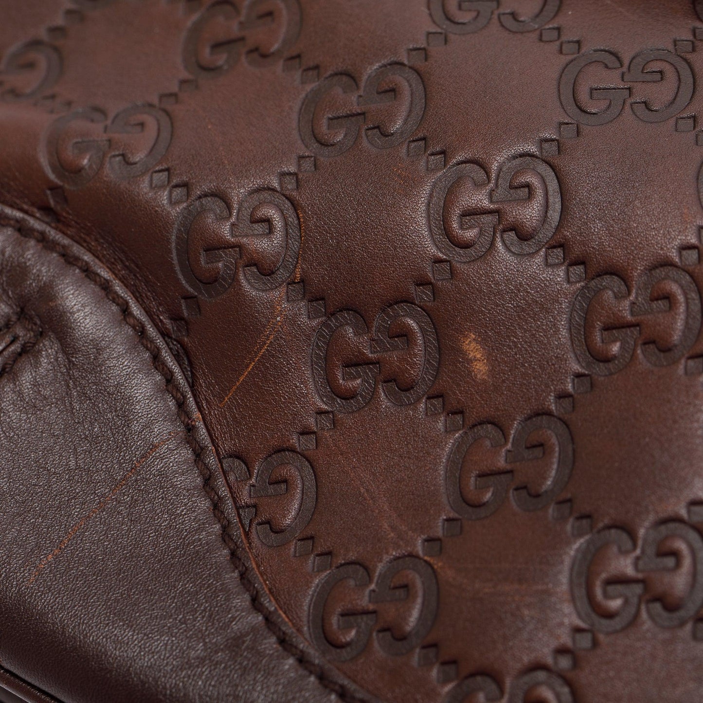 Gucci Brown Signature Leather  Peggy Bamboo Top Handle Bag