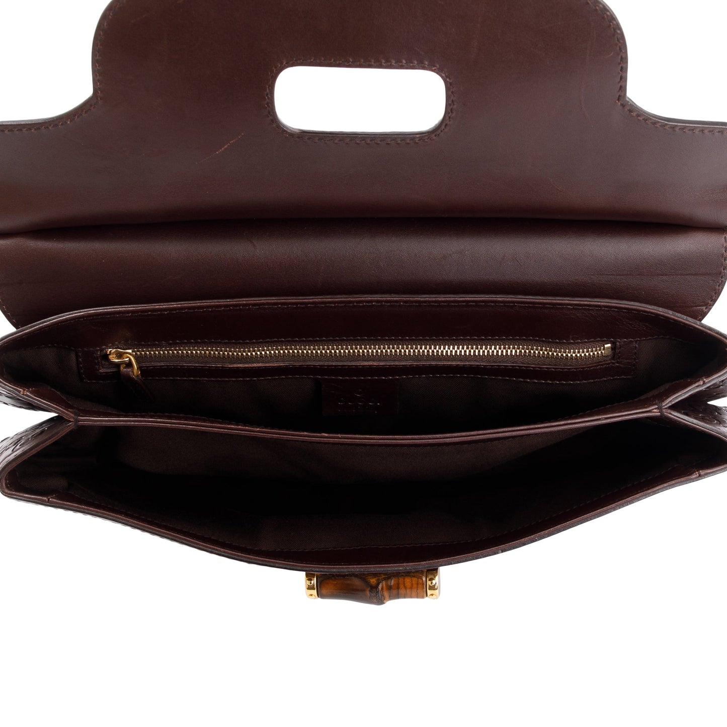 Gucci Brown Signature Leather  Peggy Bamboo Top Handle Bag