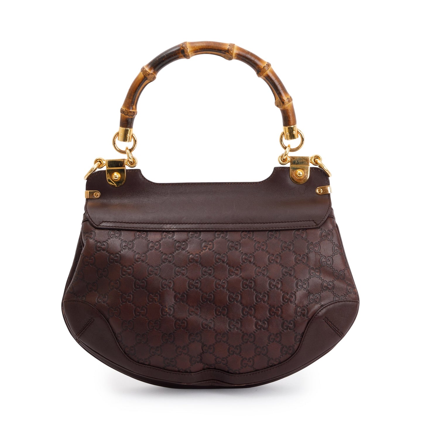 Gucci Brown Signature Leather  Peggy Bamboo Top Handle Bag