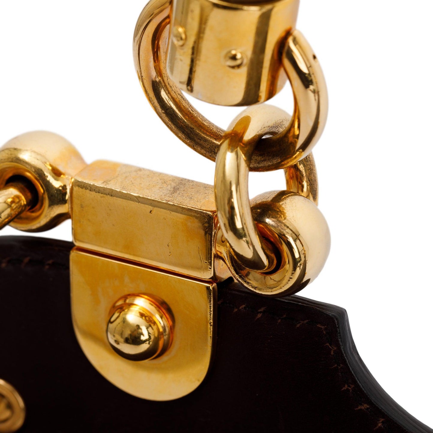 Gucci Brown Signature Leather  Peggy Bamboo Top Handle Bag
