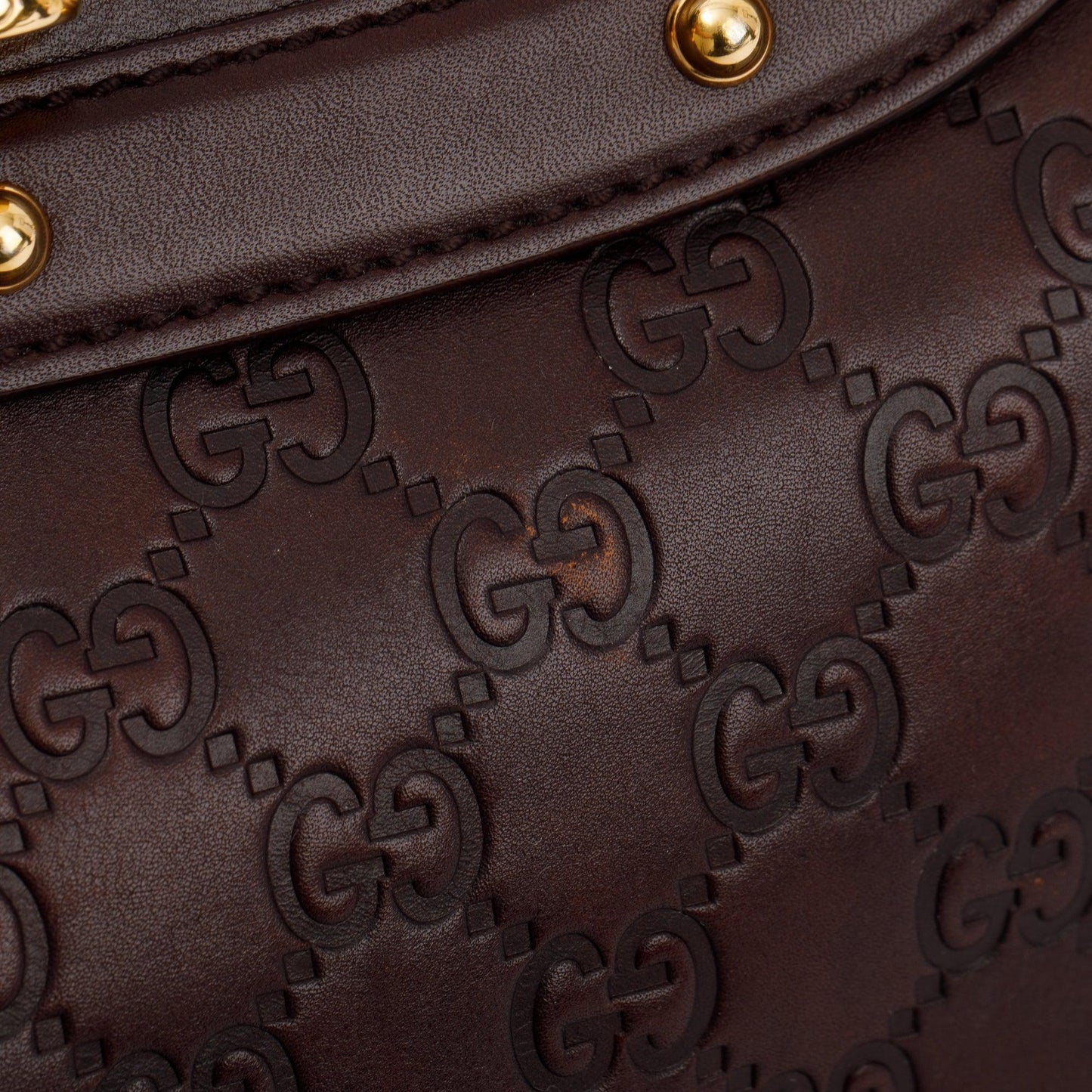 Gucci Brown Signature Leather  Peggy Bamboo Top Handle Bag