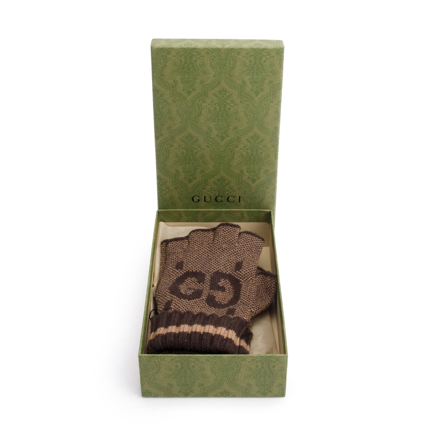 Gucci Brown/Beige GG Cashmere Fingerless Gloves