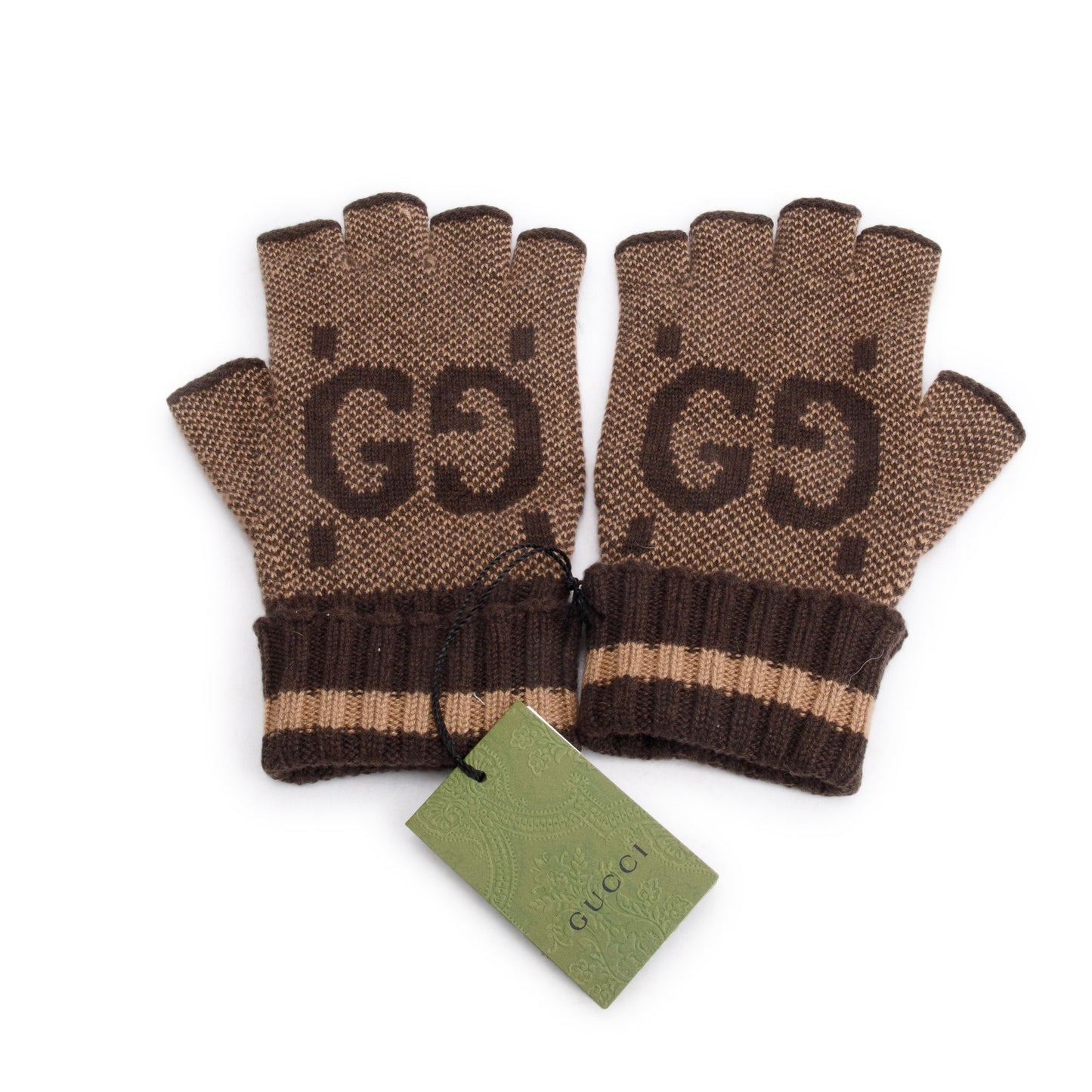 Gucci Brown/Beige GG Cashmere Fingerless Gloves