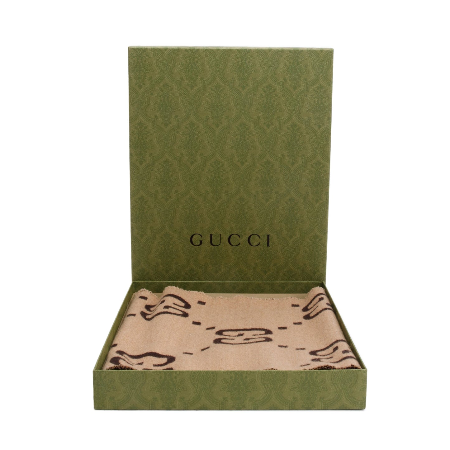 Gucci Brown/Beige GG Jacquard Wool Silk Scarf