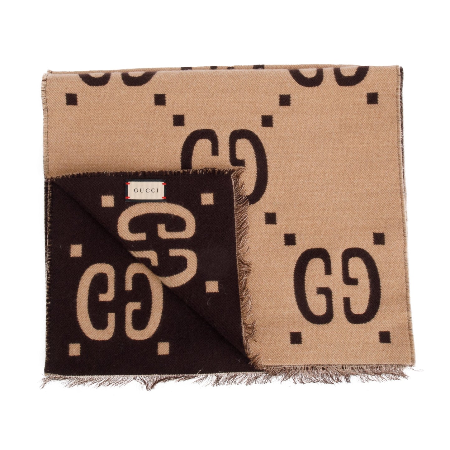 Gucci Brown/Beige GG Jacquard Wool Silk Scarf