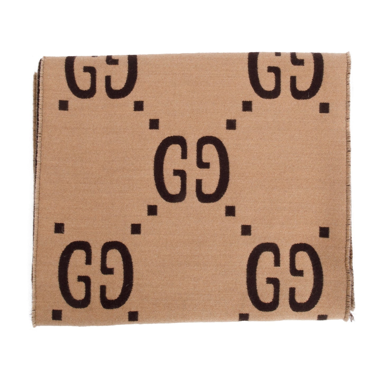 Gucci Brown/Beige GG Jacquard Wool Silk Scarf