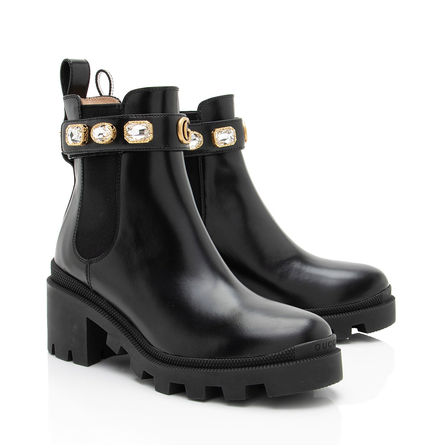 Gucci Calfskin Crystal Trip Chelsea Boots - Size 7.5 / 37.5