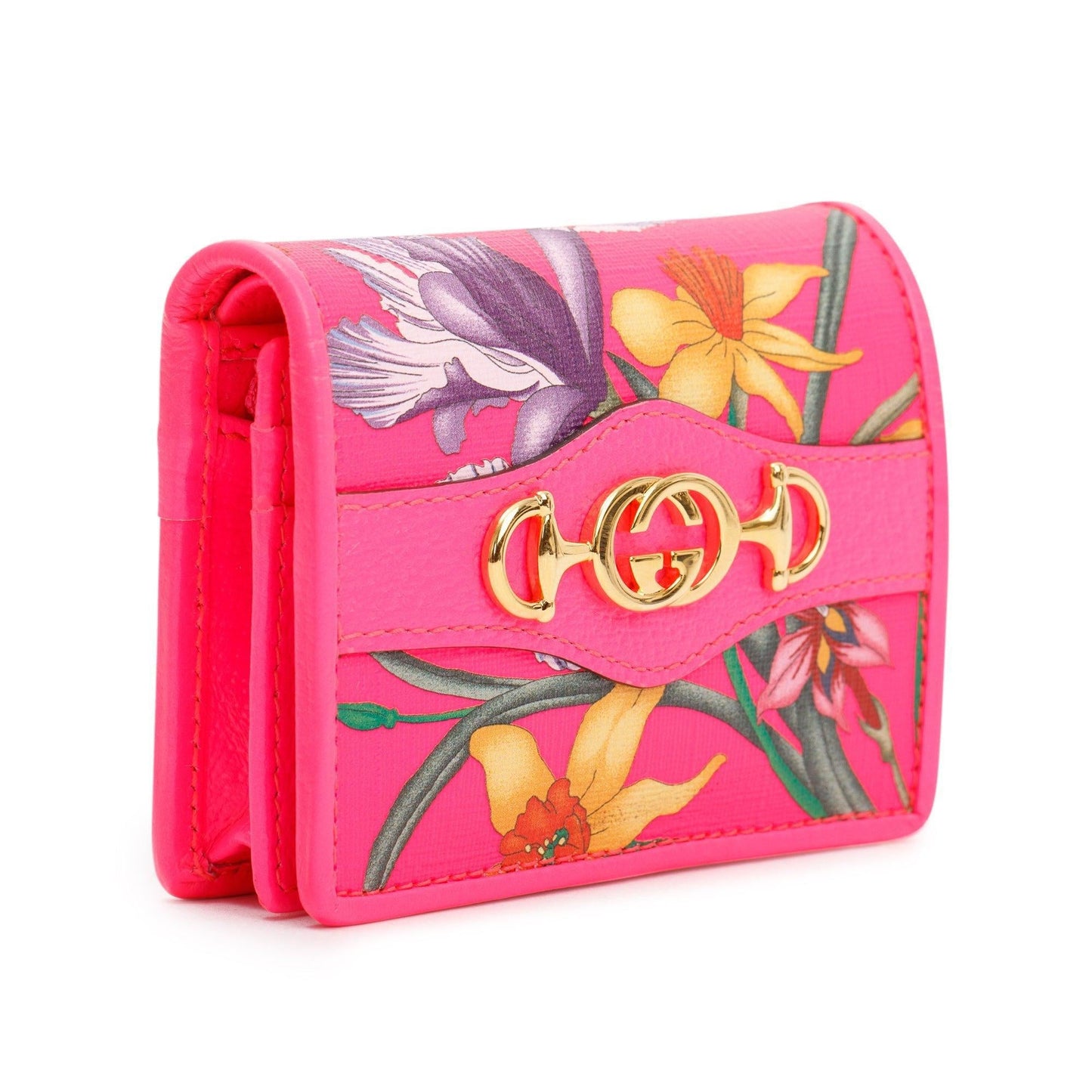 Gucci Calfskin Fuxia Fluo Flora Print Zumi Card Case