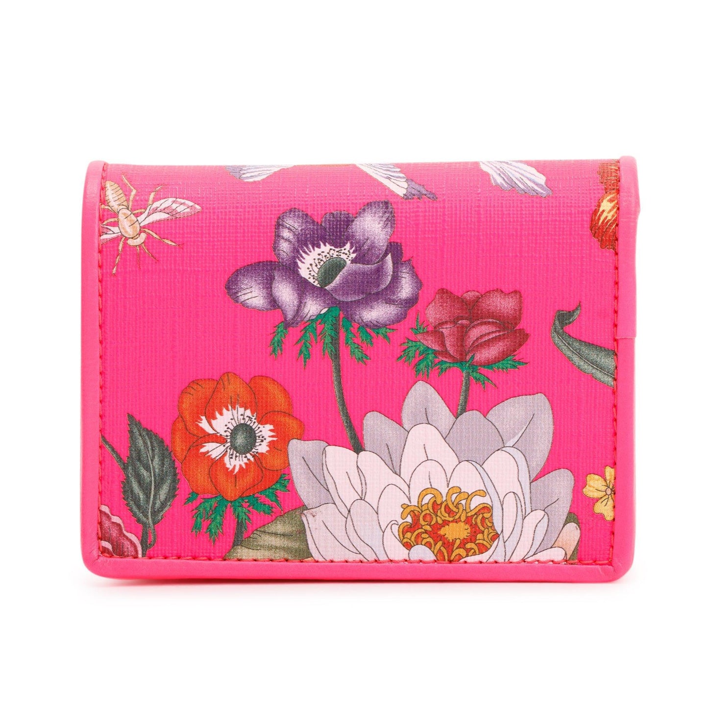 Gucci Calfskin Fuxia Fluo Flora Print Zumi Card Case