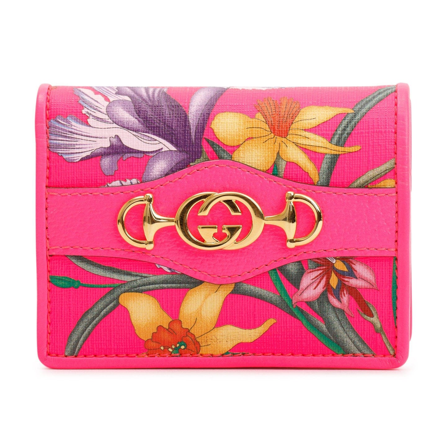 Gucci Calfskin Fuxia Fluo Flora Print Zumi Card Case