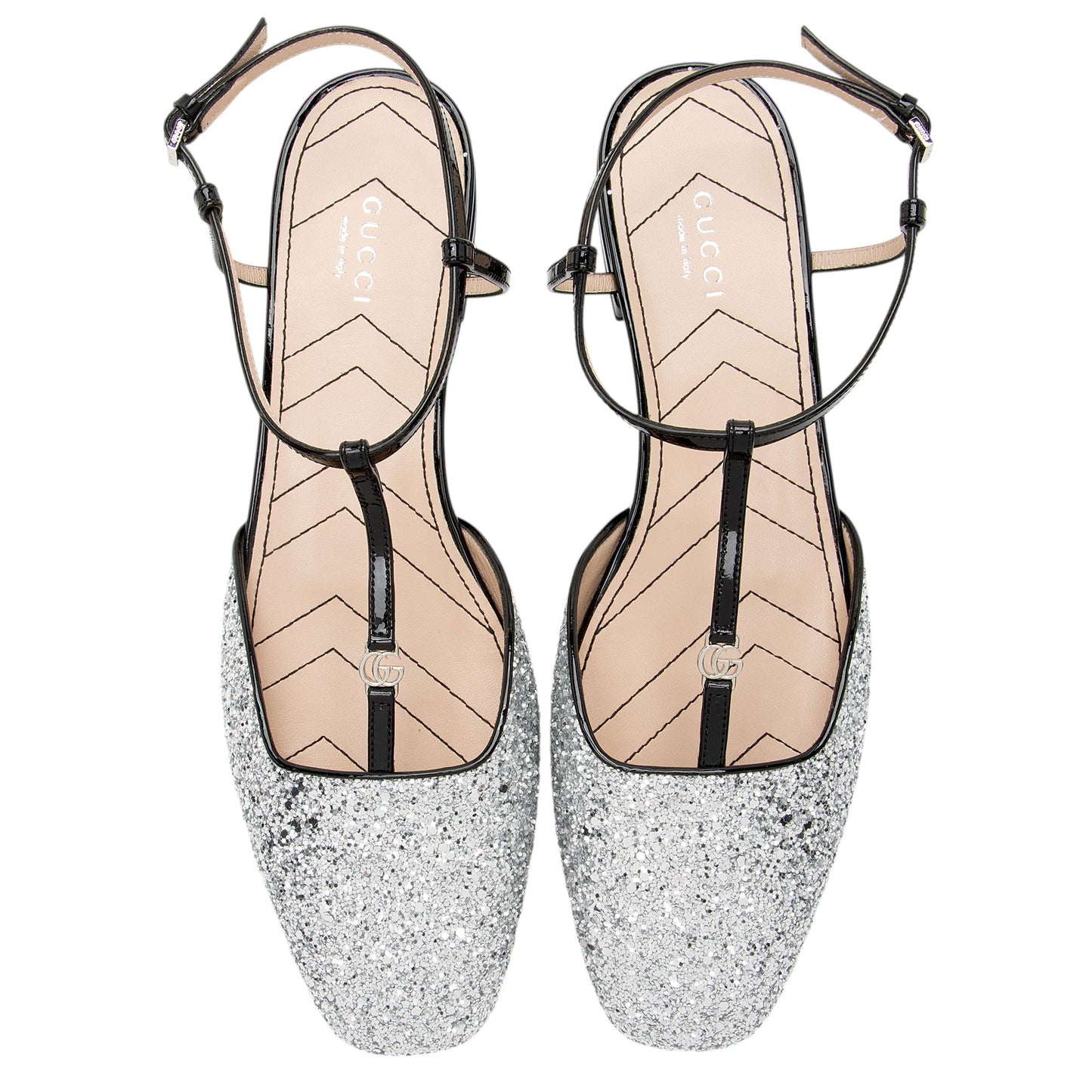 Gucci Calfskin Glitter Double G Slingback Flats - Size 10 / 40