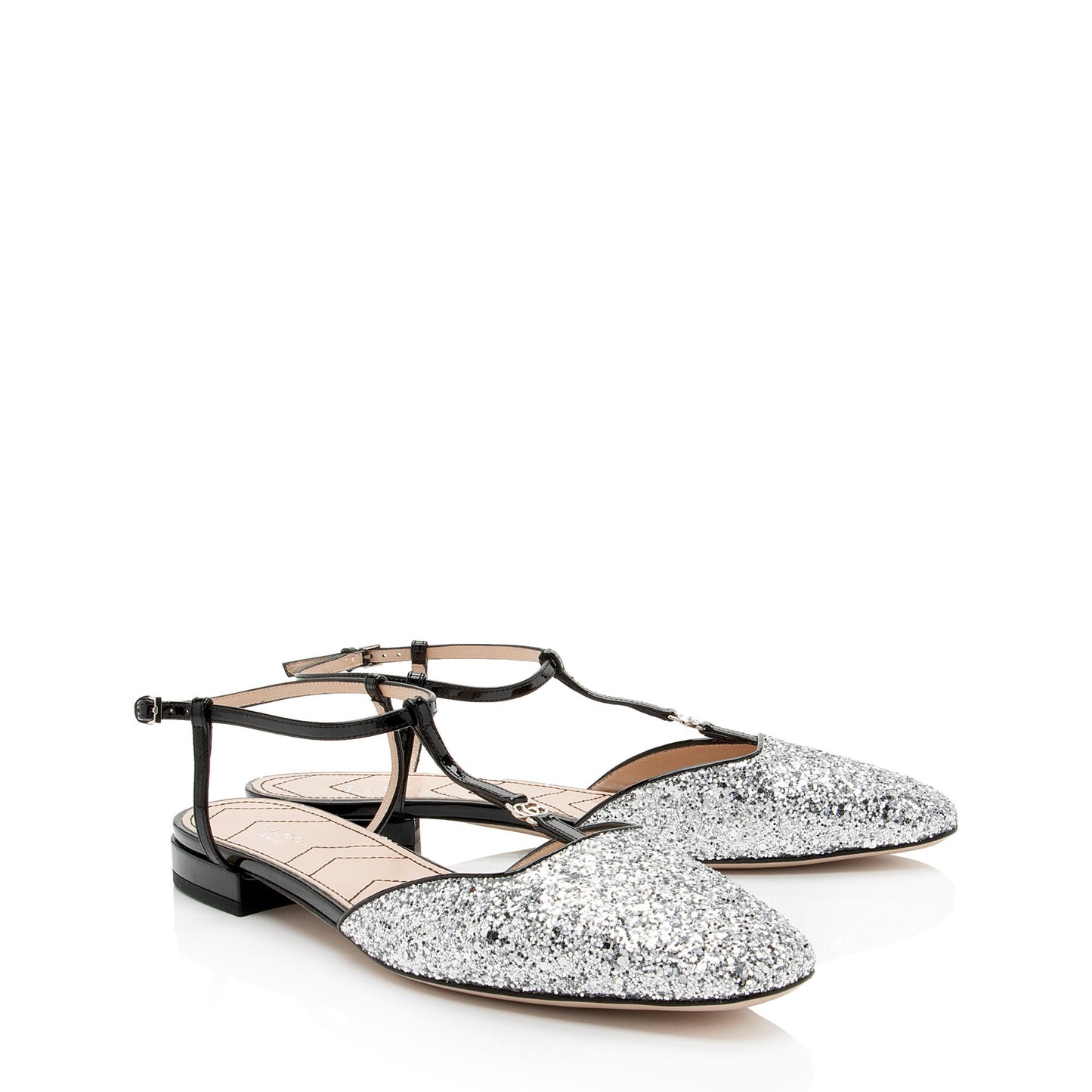 Gucci Calfskin Glitter Double G Slingback Flats - Size 10 / 40