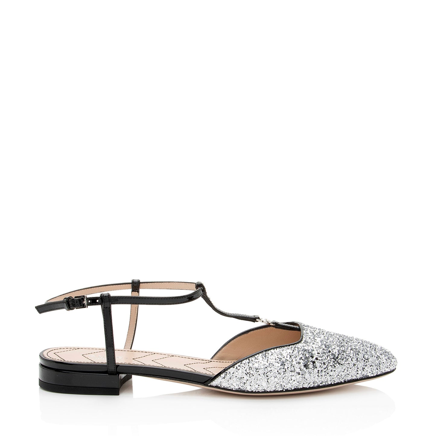 Gucci Calfskin Glitter Double G Slingback Flats - Size 10 / 40