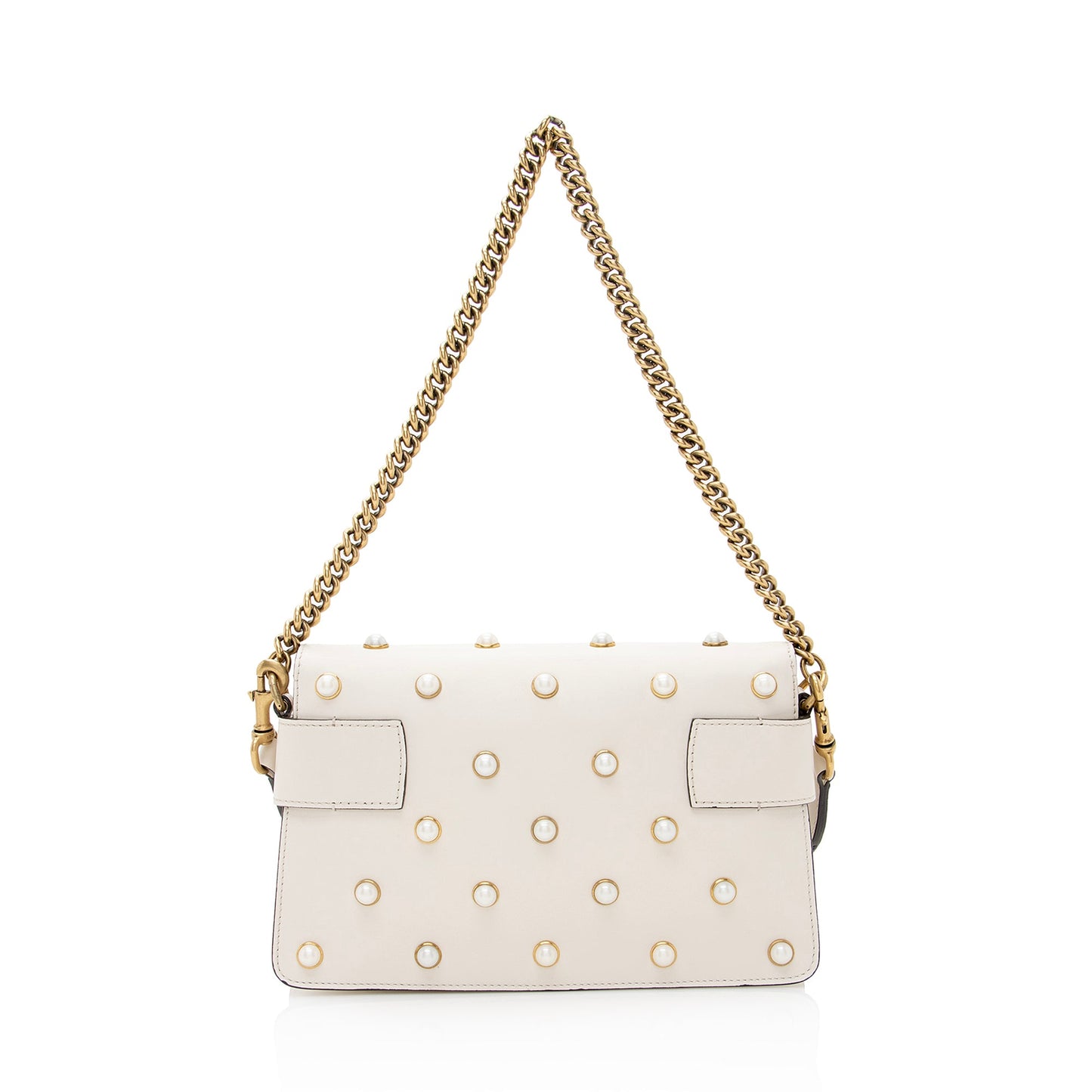 Gucci Calfskin Pearl Bee Broadway Mini Shoulder Bag (SHF-22409)