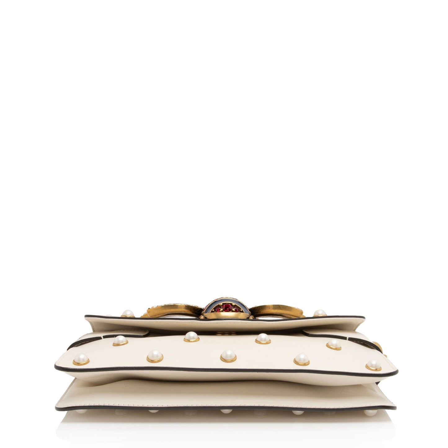 Gucci Calfskin Pearl Bee Broadway Mini Shoulder Bag (SHF-vh1WnC)