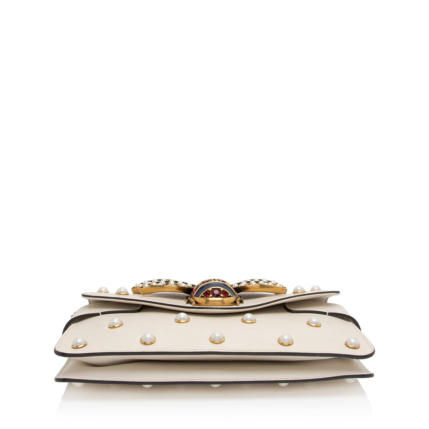Gucci Calfskin Pearl Bee Broadway Mini Shoulder Bag (SHF-tRht4u)