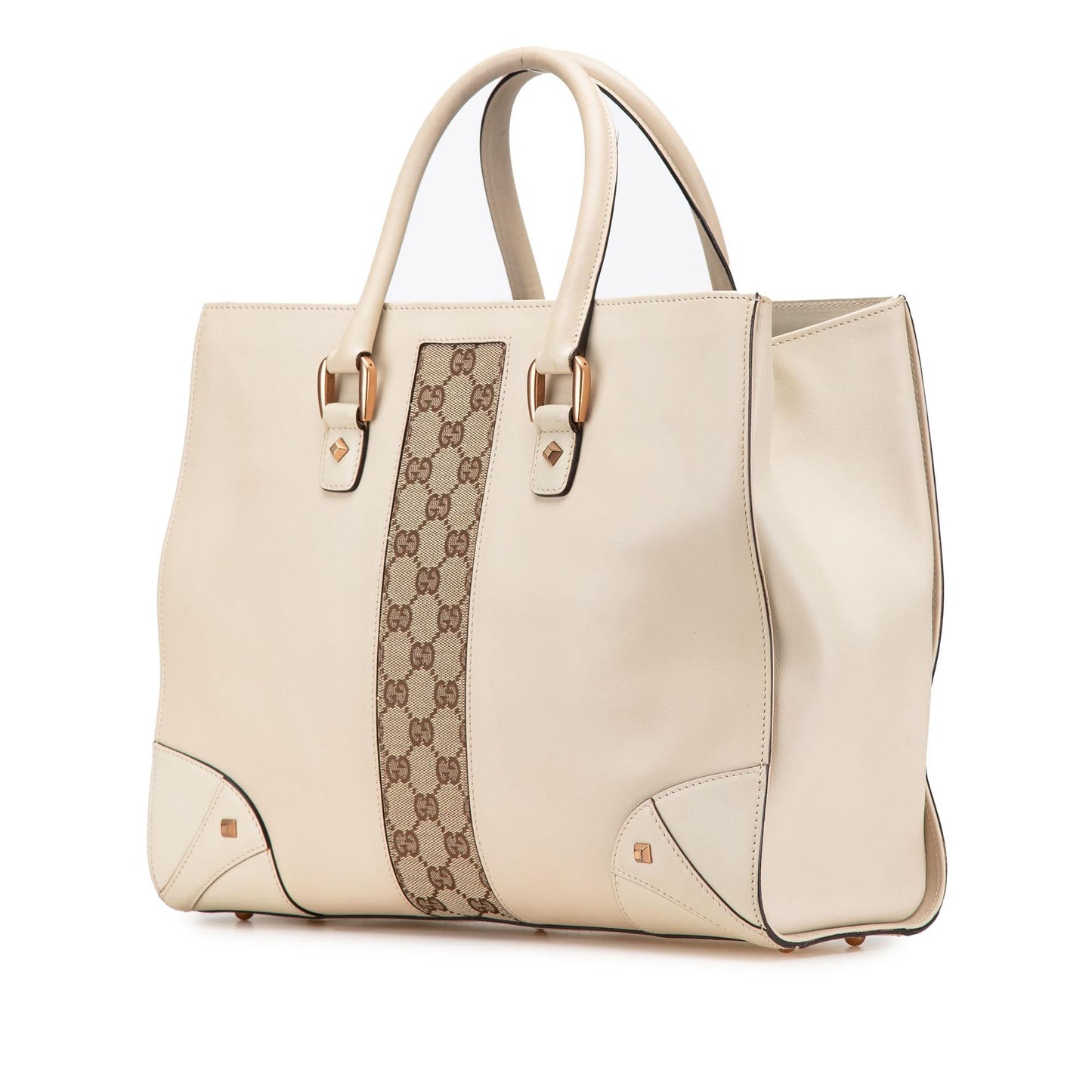 Gucci Calfskin and GG Canvas Nailhead Tote