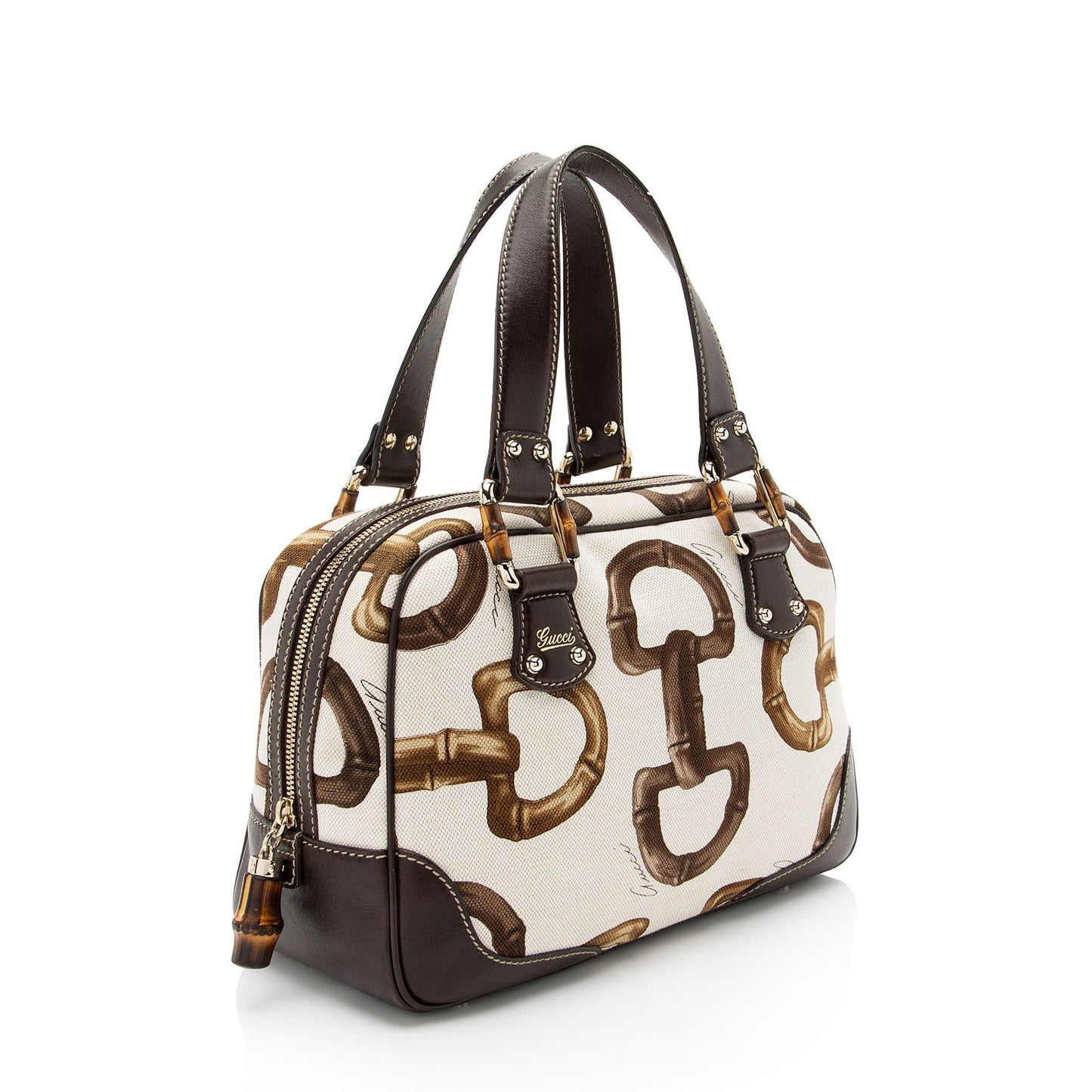 Gucci Horsebit Canvas Bamboo Satchel