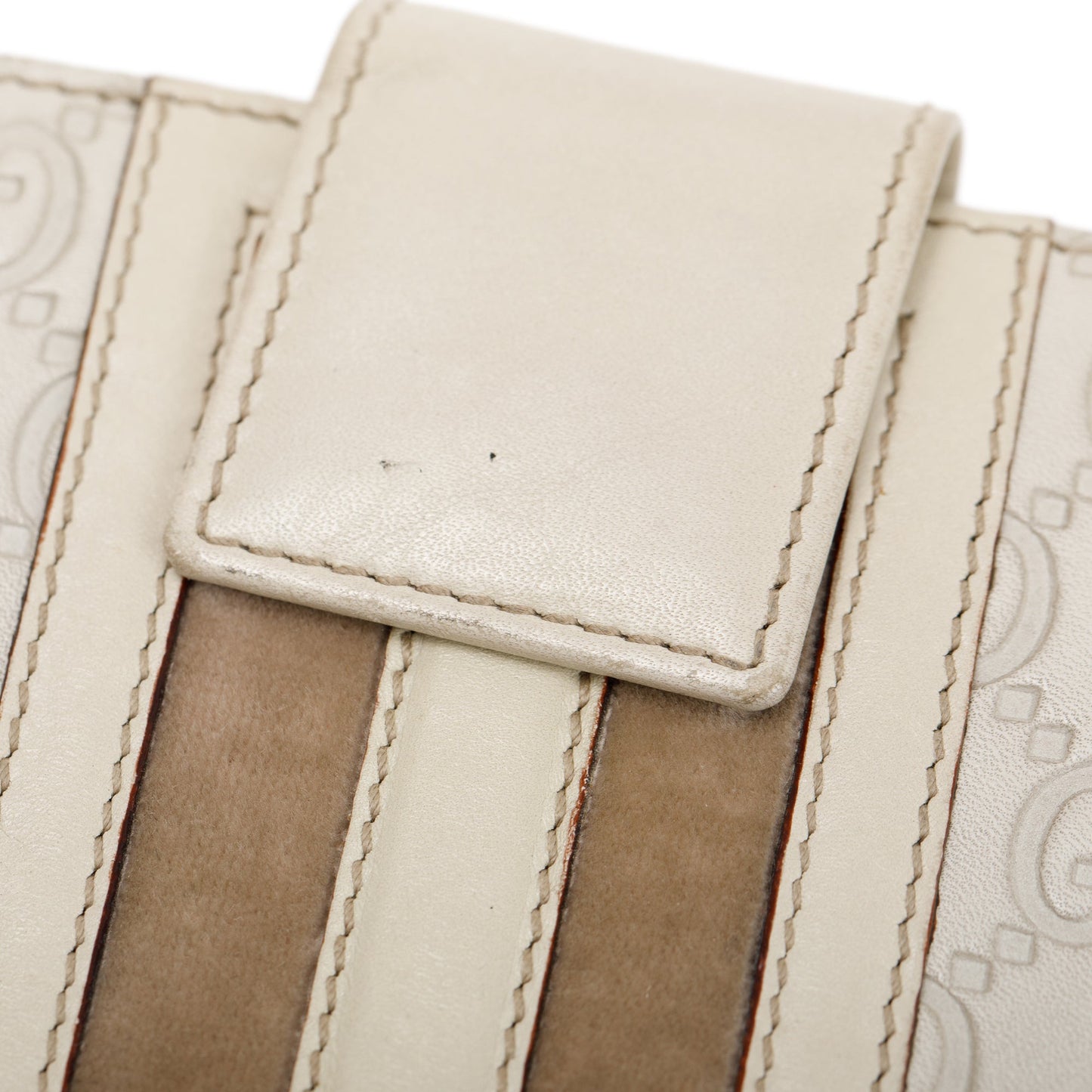 Gucci Creme Signature Leather & Suede Flap Wallet
