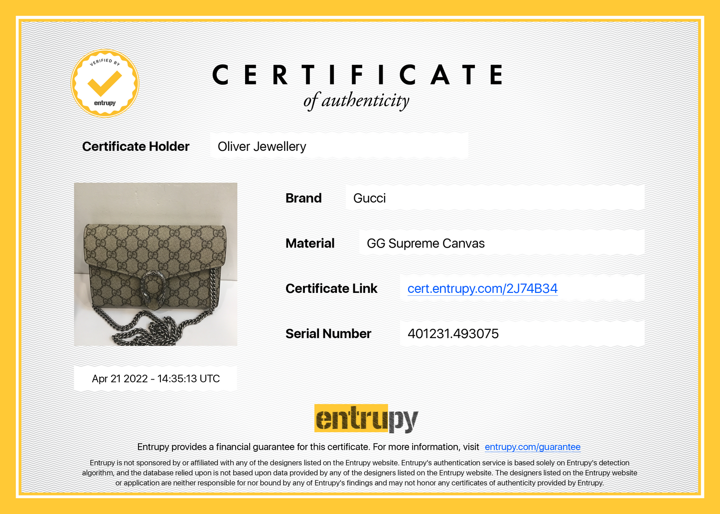Gucci Dionysus GG Supreme Wallet on Chain
