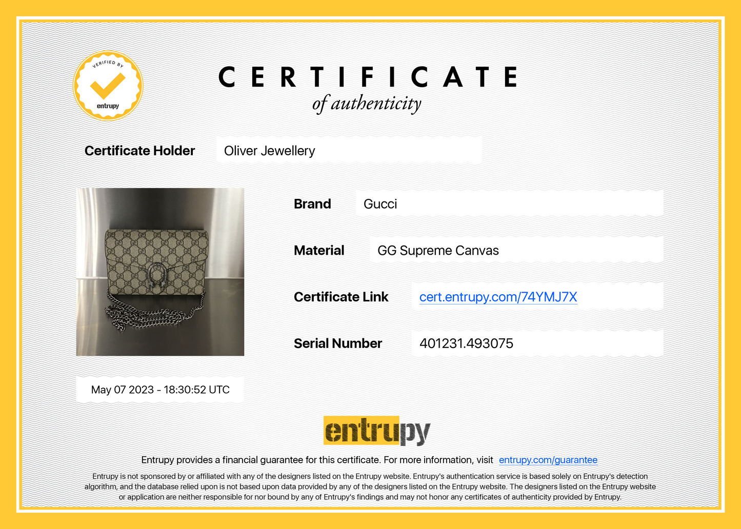 Gucci Dionysus GG Supreme Wallet on Chain