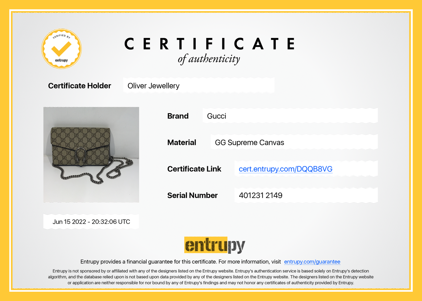 Gucci Dionysus GG Supreme Wallet on Chain