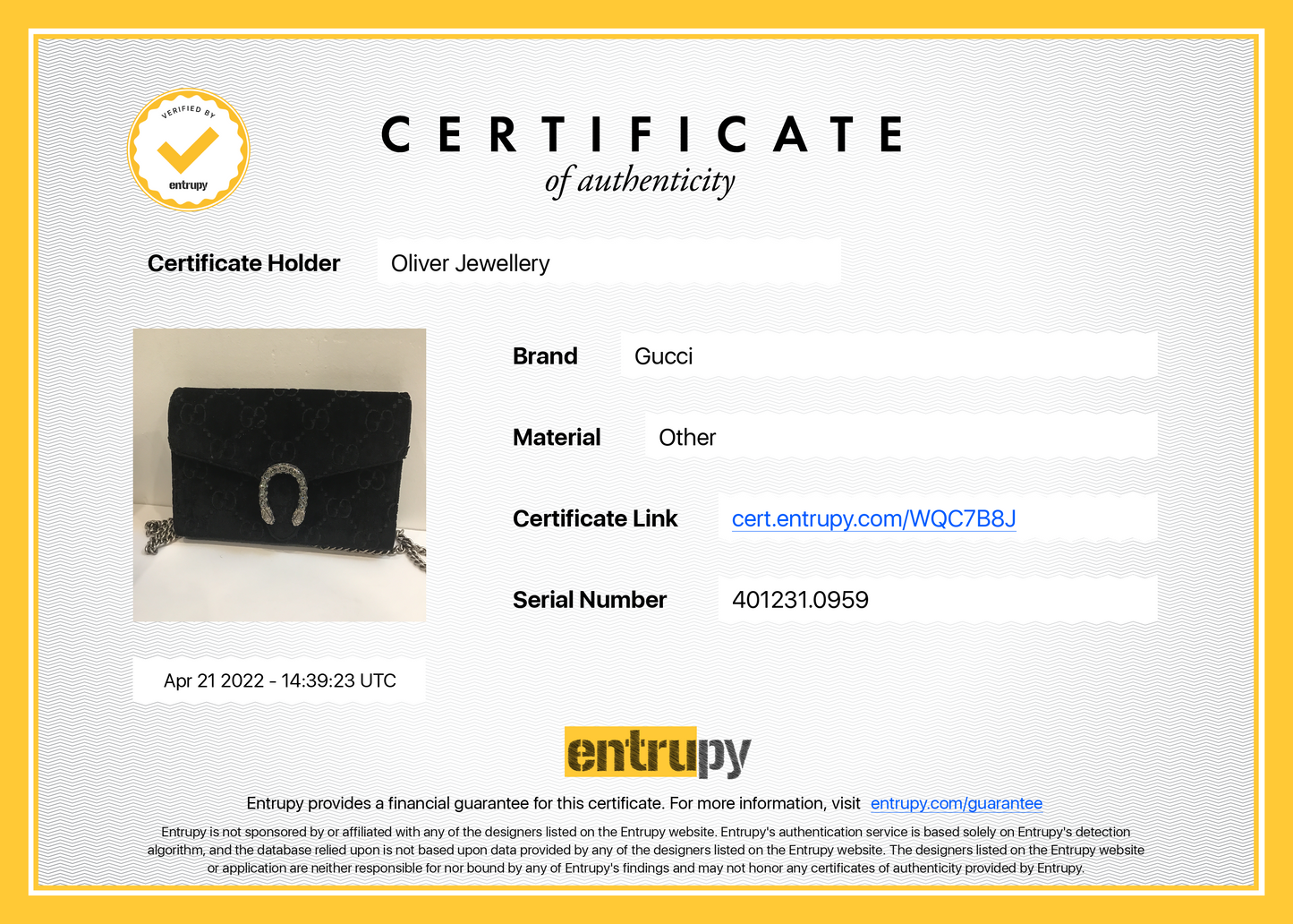 Gucci Dionysus GG Velvet Mini Wallet on Chain