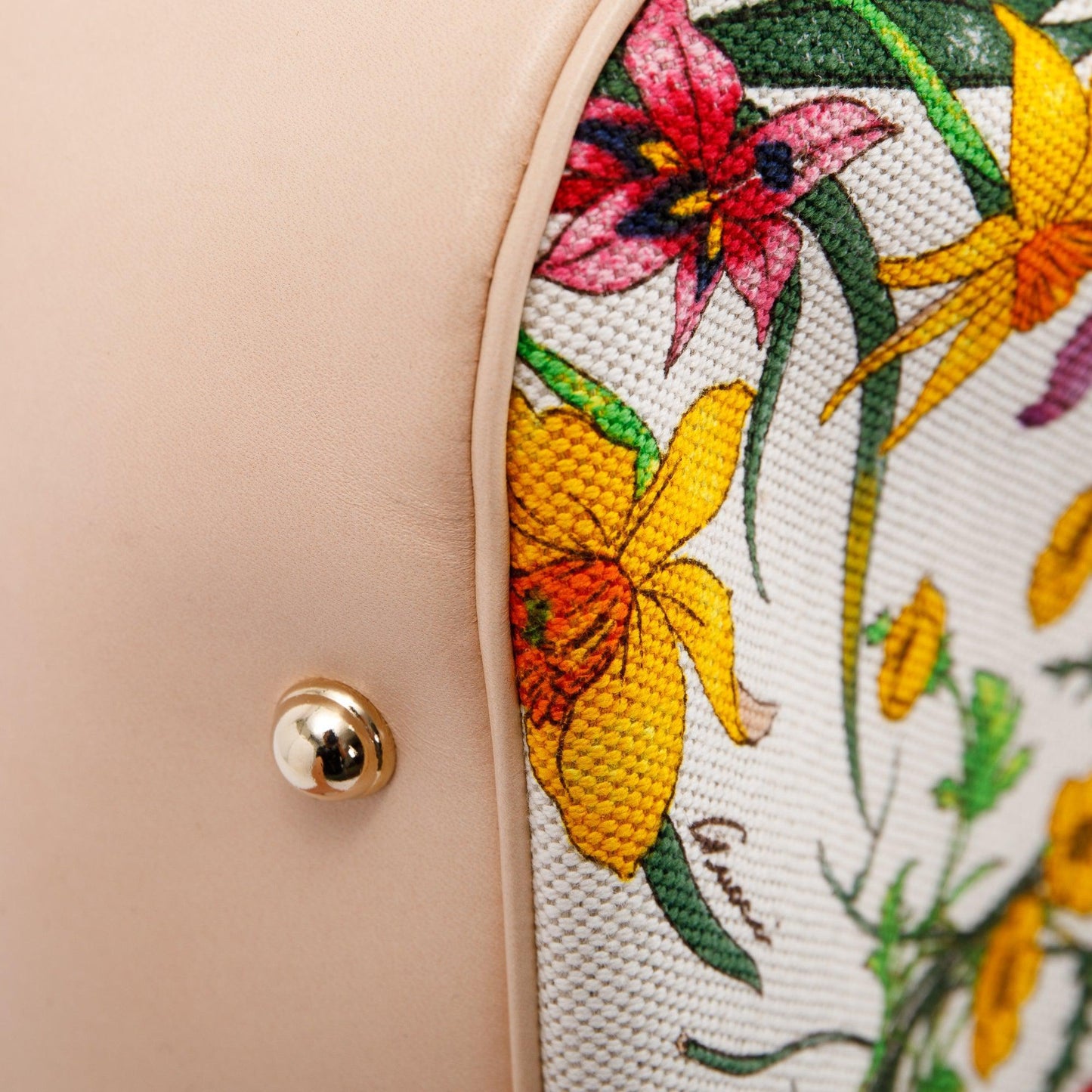 Gucci Floral Canvas Nailhead Bamboo Hobo Bag