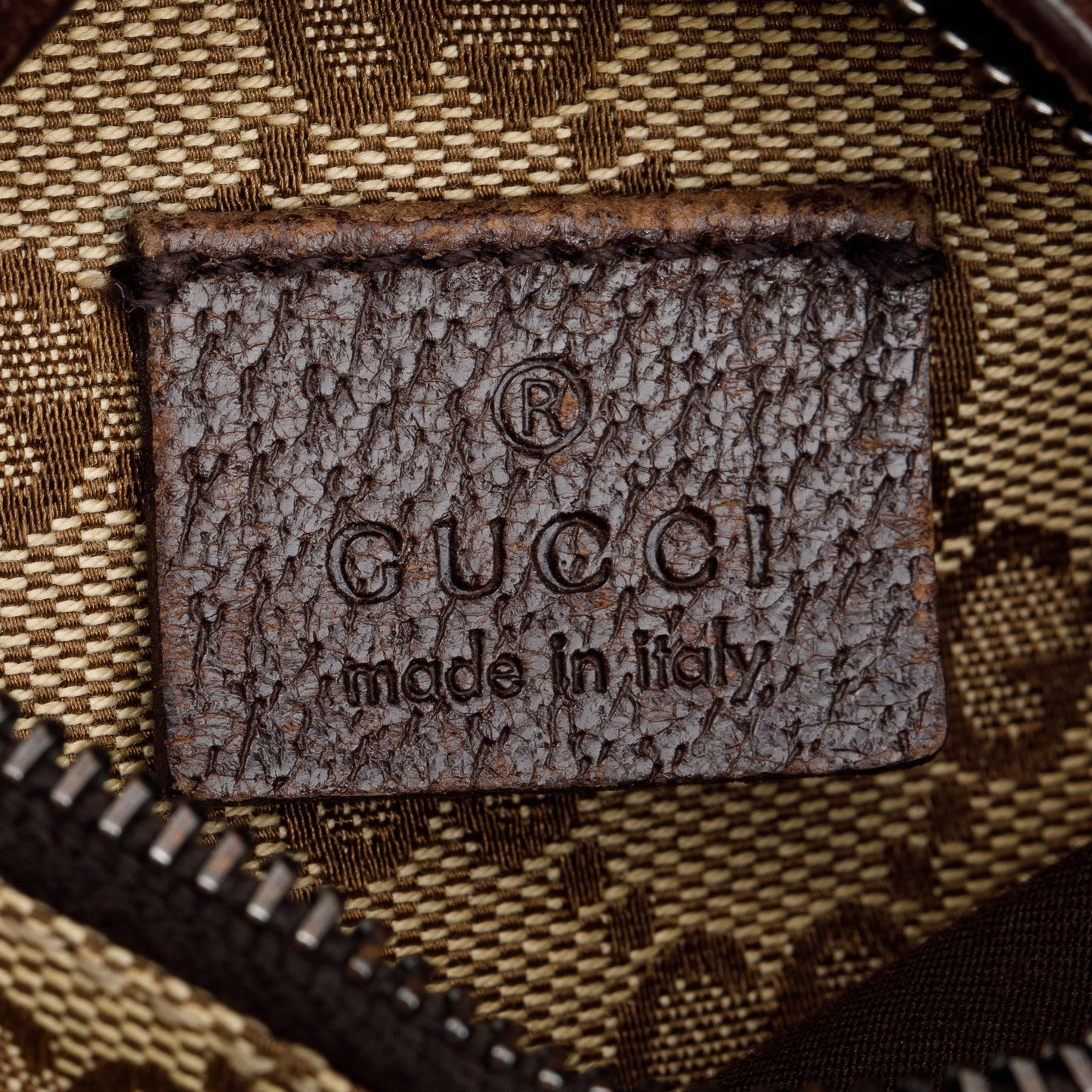 Gucci GG Canvas Brown Leather Trim Double Pocket Belt Bag