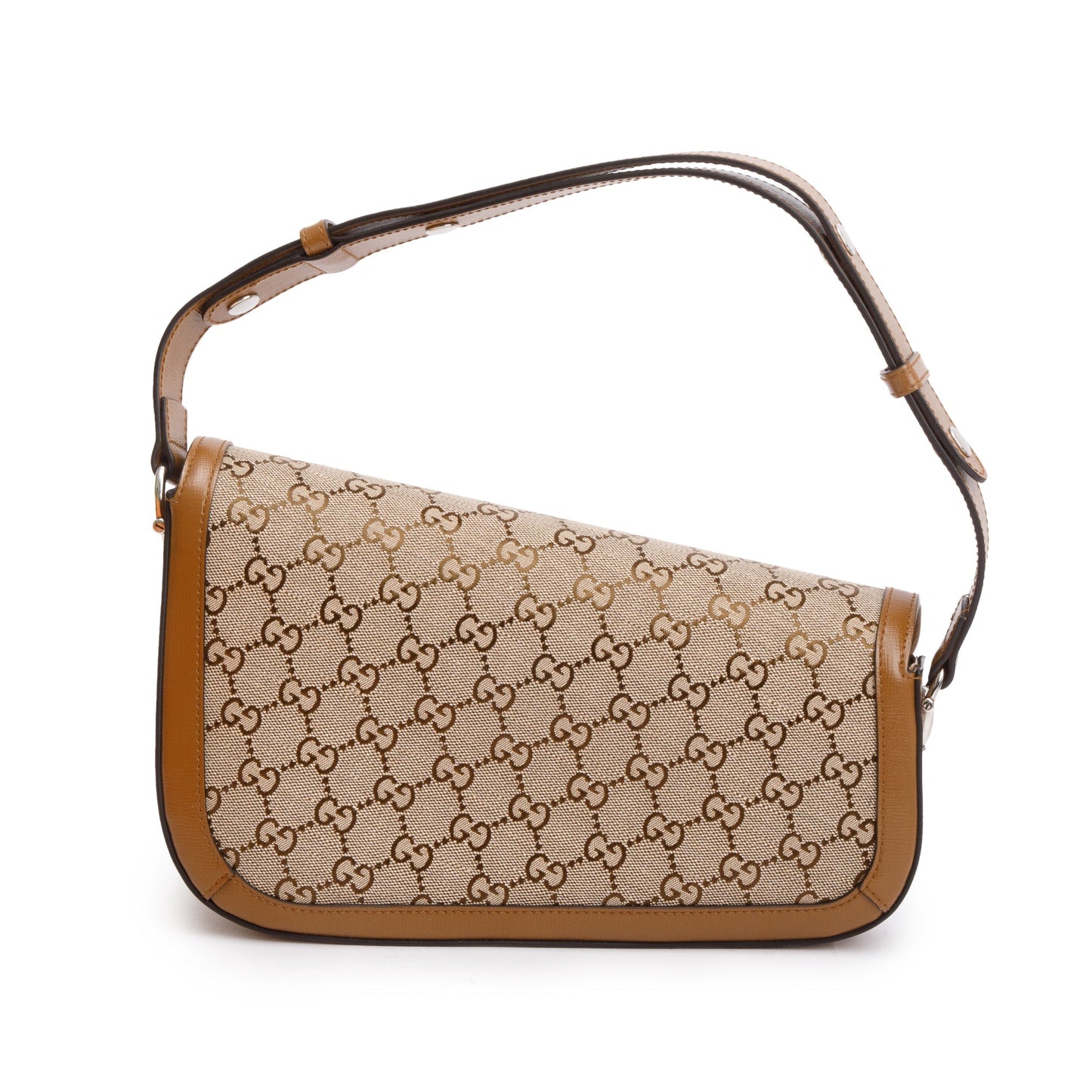 Gucci GG Canvas Brown Leather Trim Horsebit 1955 Small Shoulder Bag