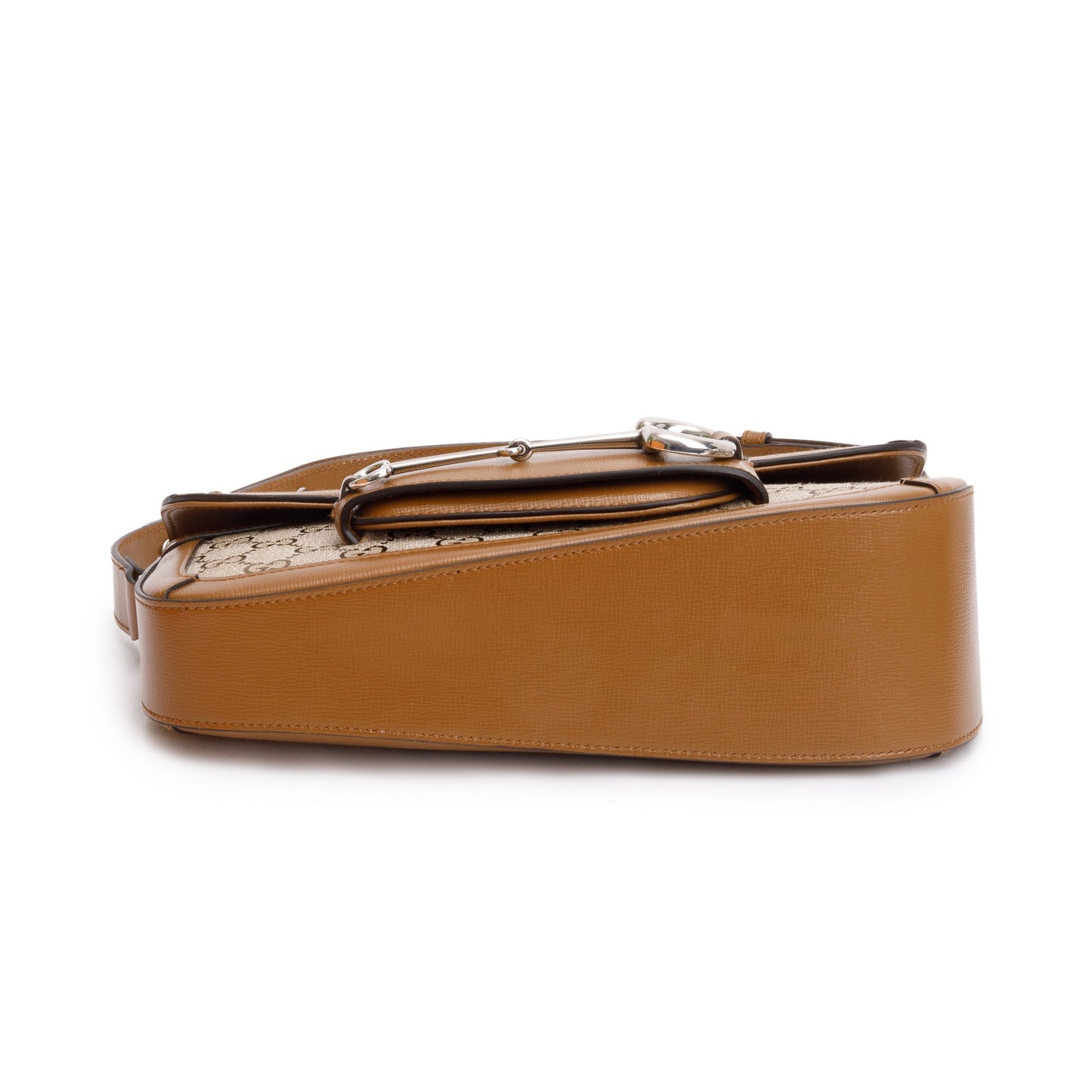 Gucci GG Canvas Brown Leather Trim Horsebit 1955 Small Shoulder Bag