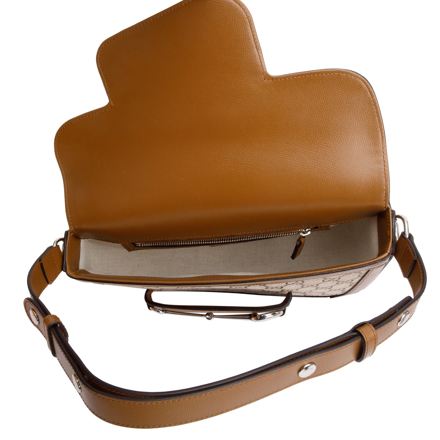 Gucci GG Canvas Brown Leather Trim Horsebit 1955 Small Shoulder Bag