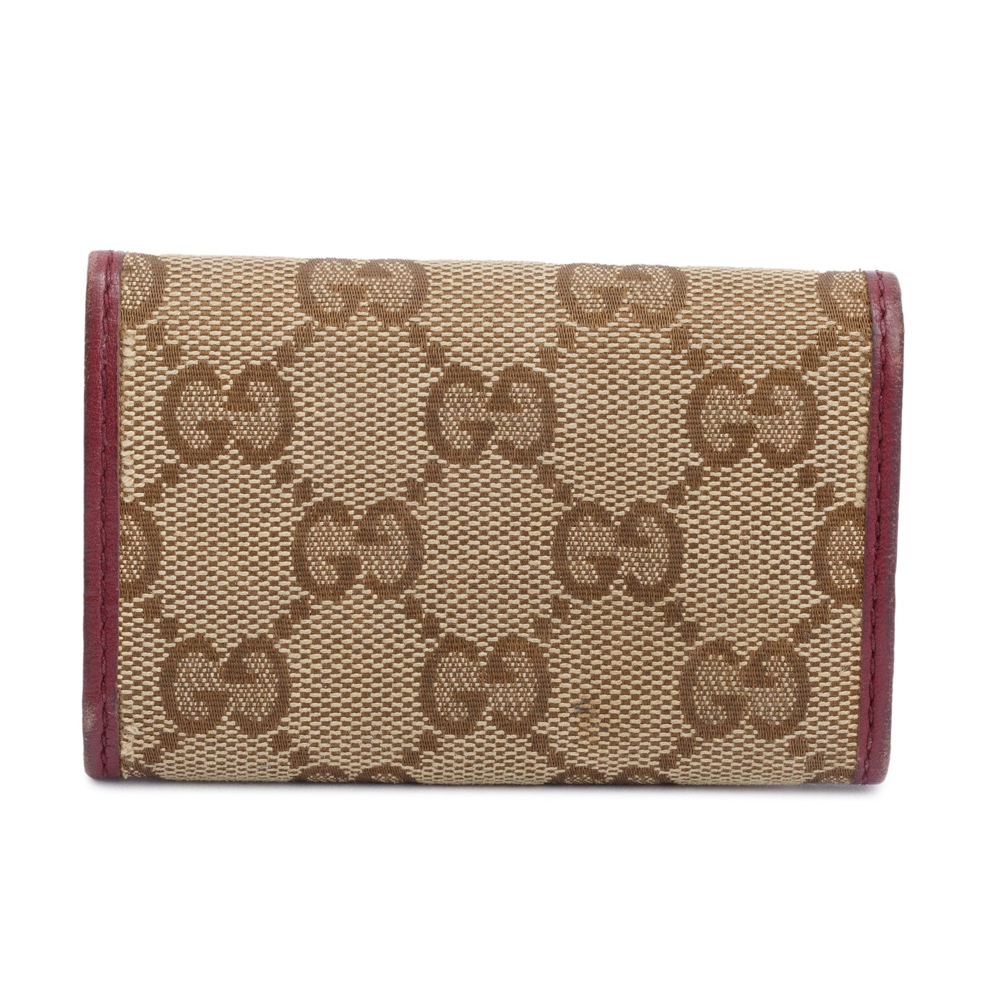 Gucci GG Canvas Burgundy Leather Princy Interlocking G Key Holder