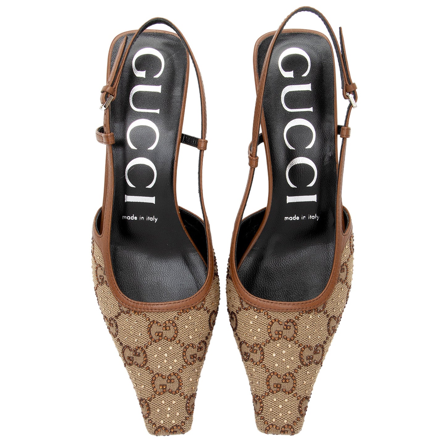 Gucci GG Canvas Crystal Slingback Pumps - Size 6.5 / 36.5 (SHF-dfhaWv)