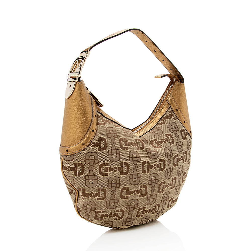 Gucci GG Canvas Horsebit Glam Hobo - FINAL SALE (SHF-14864)